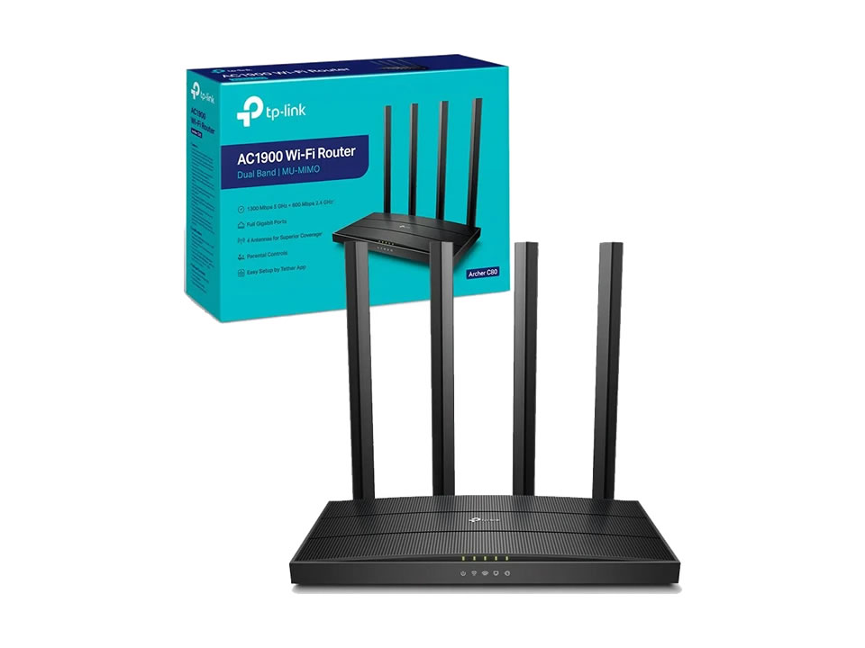 Wireless Router Gigabit Dual-Band TP-LINK Archer C80 Ver. 2.2 (AC1900: 600Mbps+1300Mbps) c/ 4 Antenas (1WAN/4LAN)
