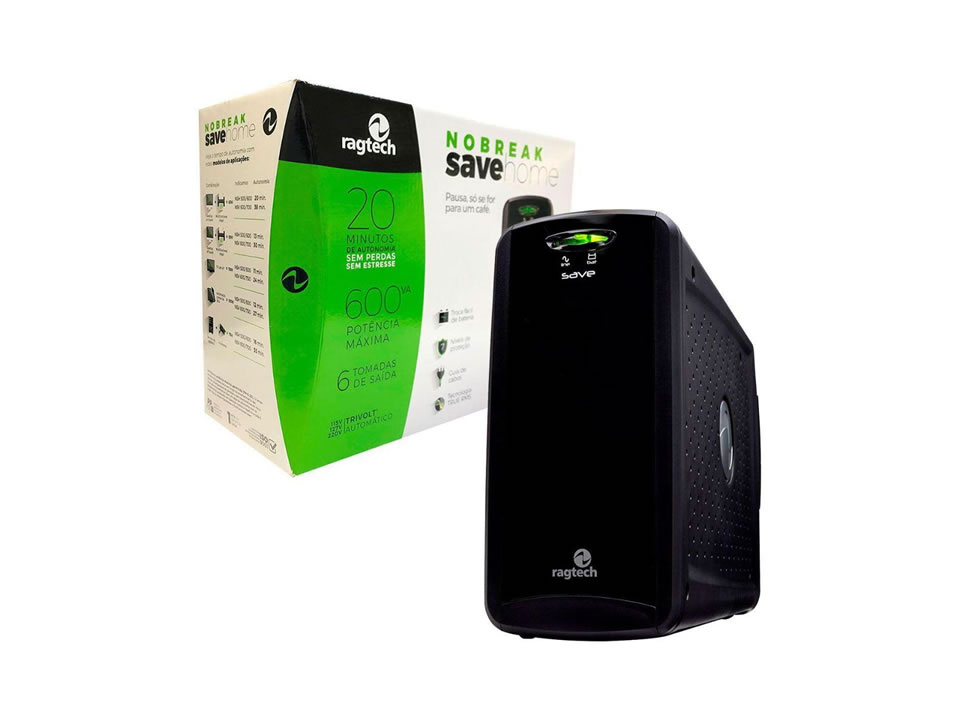 No-Break RAGTECH Save Home 600VA (300W) Preto (E:Bi-Aut / S:115V / T:6)