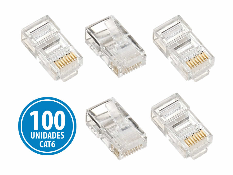 Conector Macho Plug RJ45 CAT6 UTP 8P8C EVUS [C-099] - Pacote c/ 100 Unidades
