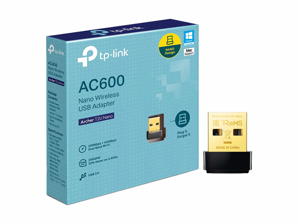 Wireless Dual Band USB Adapter TP-LINK Archer T2U Nano (AC600: 200Mbps+433Mbps)