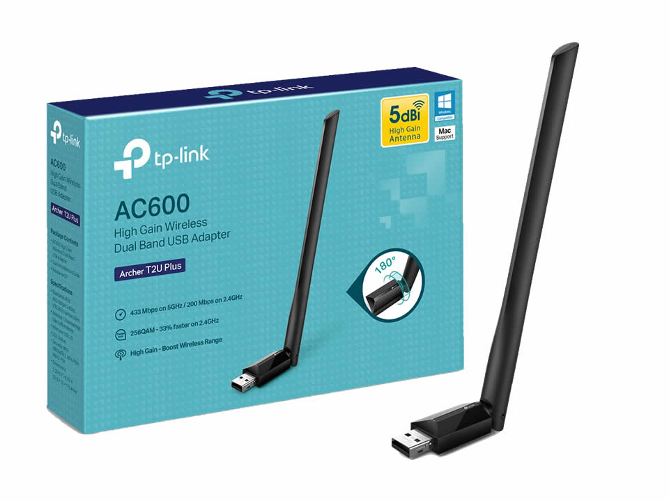 Wireless Dual Band USB Adapter TP-LINK Archer T2U Plus c/ Antena 5dBi
