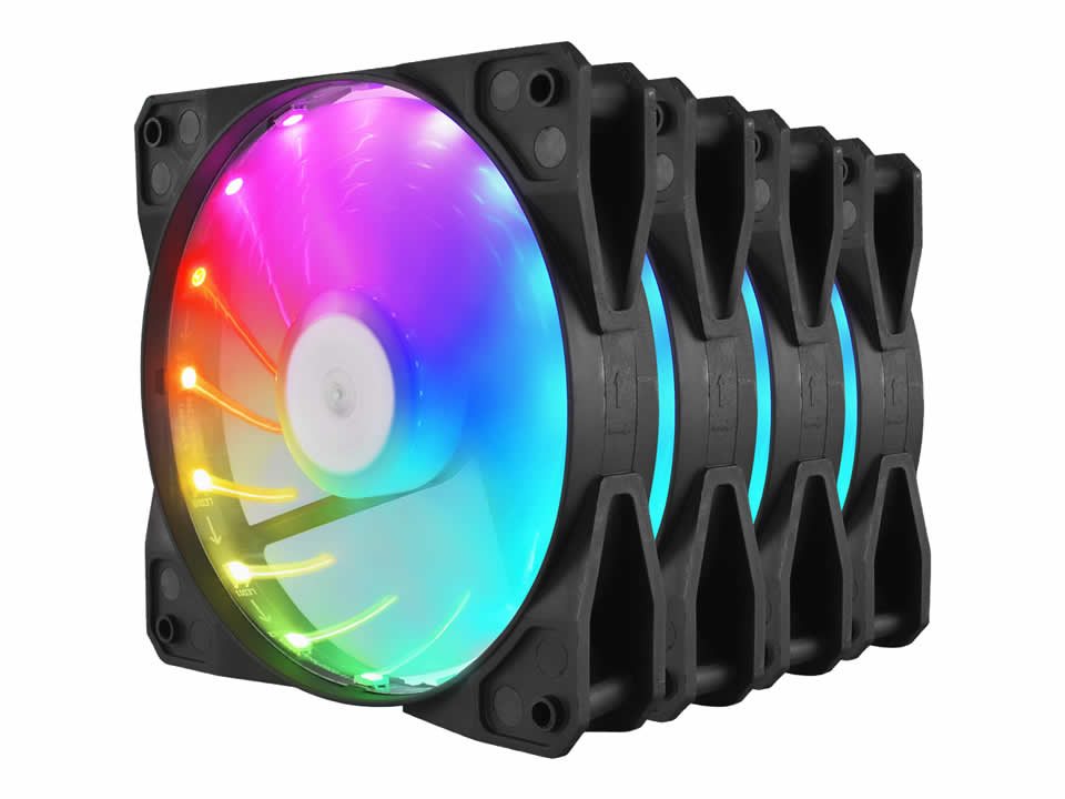 Kit 4 Fans/Exaustores ARGB p/ Gabinete 12 x 12 cm EVUS Rain [FK-12R] c/ Controladora + Controle Remoto