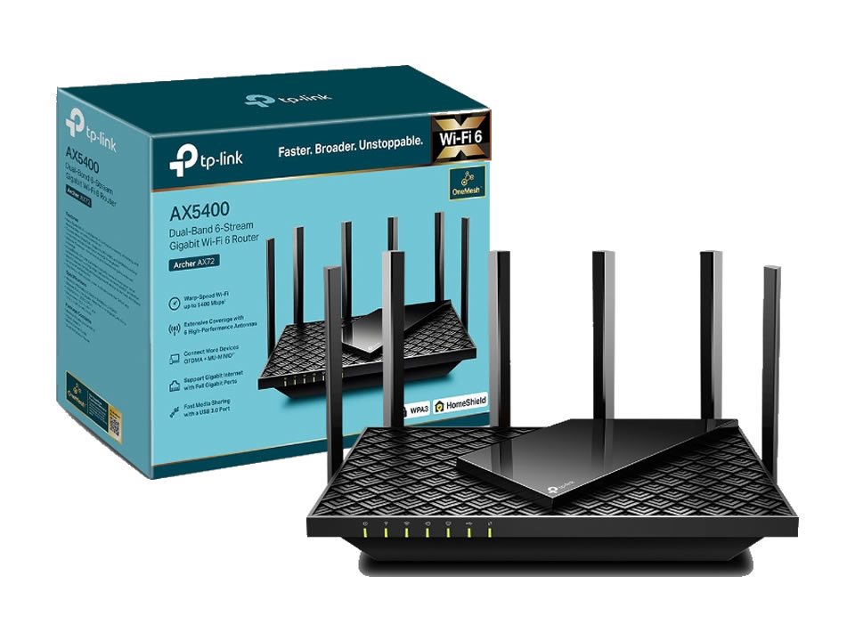 Wireless Router Gigabit Dual-Band TP-LINK Archer AX72 Ver. 1.0 (AX5400: 574Mbps + 4804Mbps) c/ 6 Antenas (1WAN/4LAN)
