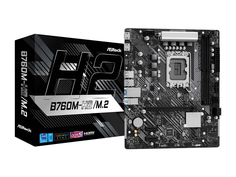MB ASROCK B760M-H2/M.2 p/ Intel LGA1700 2xDDR5/1xPCI-e/4xSATA/2xM.2