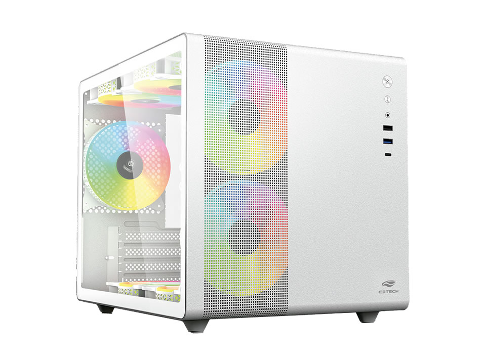 Gabinete Micro ATX C3TECH MT-G710WH Branco - SEM FONTE (1U2/1U3/HDAP3/VT/FL/0F)