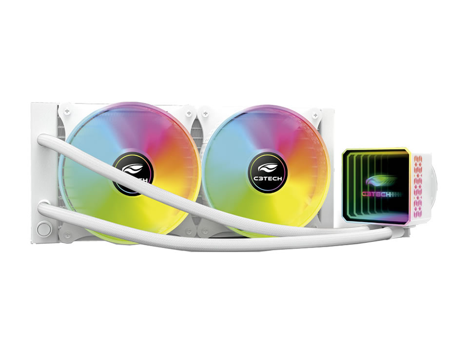 Water Cooler p/ Intel/AMD C3TECH FC-W240 RGB 240mm Branco [FC-W240WHRGB] (250W TDP) (115X/1200/1366/1700/20XX/AM4)