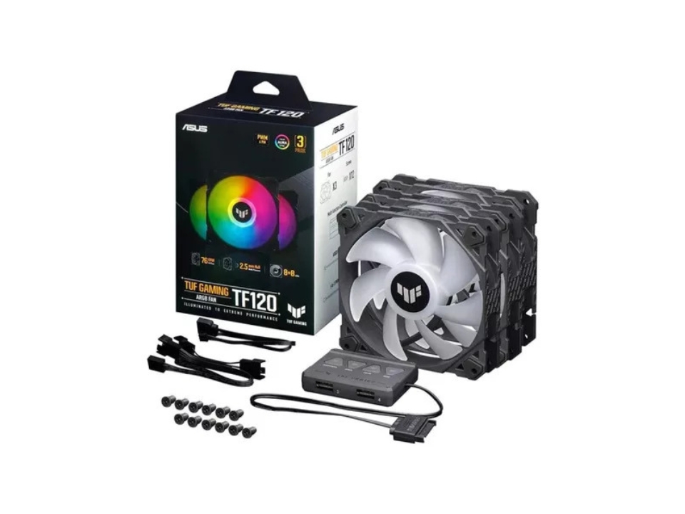 Kit 3 Fans/Exaustores ARGB p/ Gabinete 12 x 12 cm c/ Controladora ASUS TUF Gaming TF120 ARGB Fan [TF120A1R]