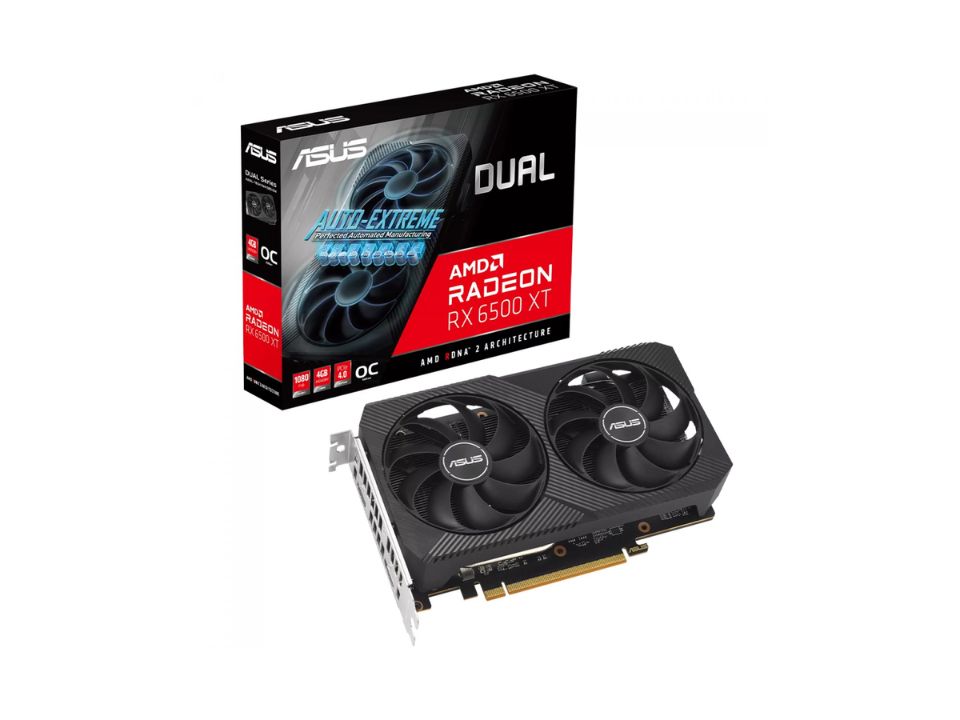 VGA PCI-e AMD Radeon RX6500XT ASUS Dual OC Edition 4GB DDR6 64 bits [DUAL-RX6500XT-O4G-V2] (HDMI/DP)