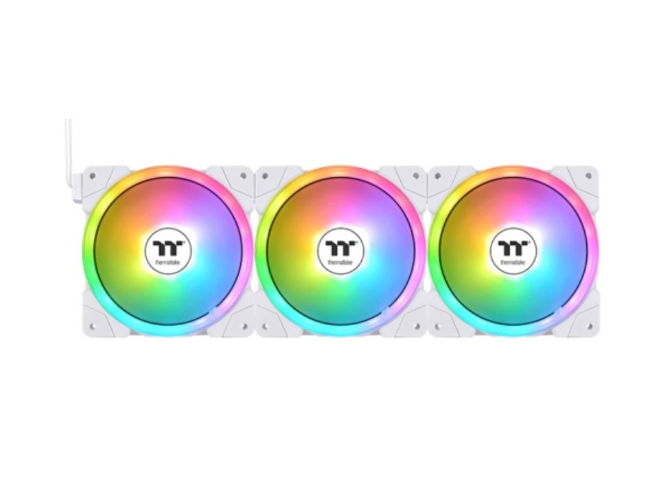 Kit 3 Fans/Exaustores ARGB p/ Gabinete 12 x 12 cm THERMALTAKE SWAFAN EX12 ARGB Sync White [CL-F169-PL12SW-A] (Conector Magnético / Reversível)