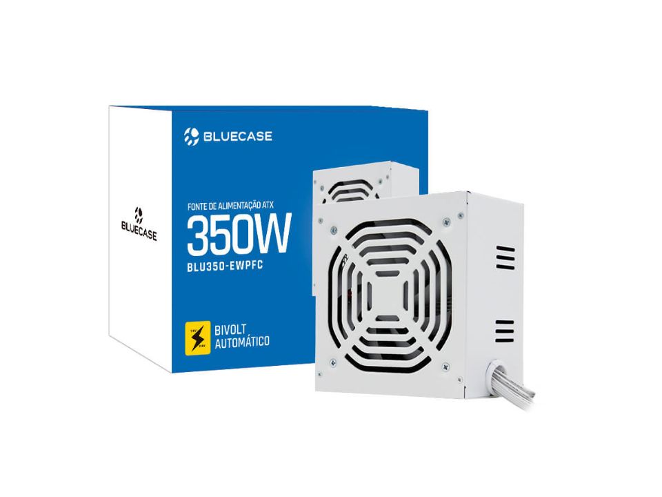 Fonte ATX BLUECASE 350W White [BLU350-EWPFCBX] Bivolt Automático c/ Cabo de Força