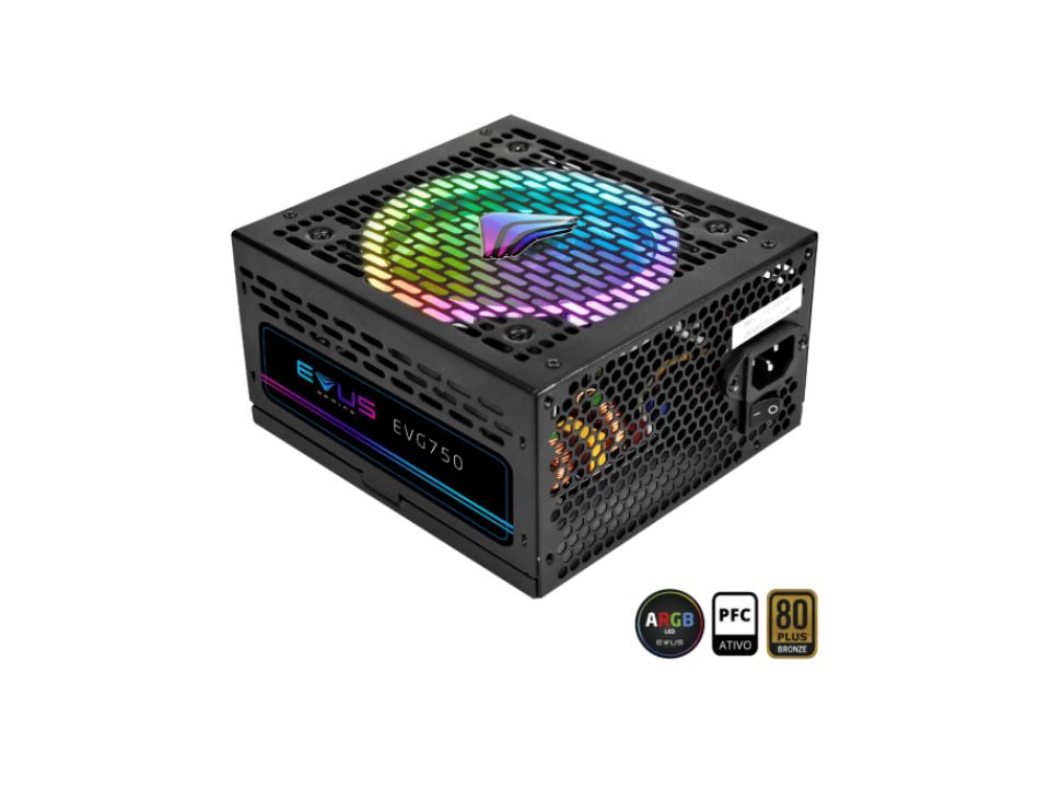 Fonte ATX EVUS 750W [EVG750] PFC Ativo / 80 Plus Bronze c/ Cabo de Força