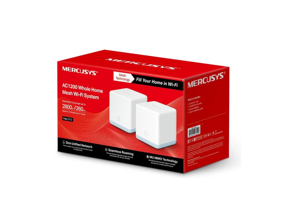 Wireless Router Mesh MERCUSYS Halo S12 (AC1200: 300Mbps+867Mbps) (1 WAN/1LAN) (Pack c/ 2 Unidades)