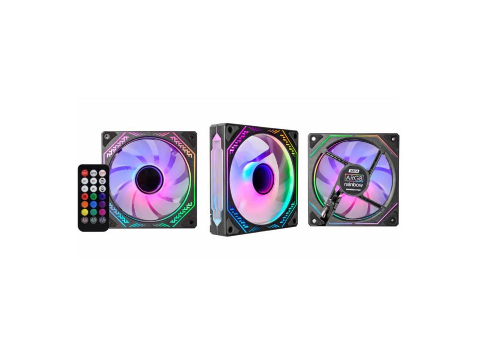 Kit 3 Fans/Exaustores ARGB p/ Gabinete 12 x 12 cm c/ Controladora + Controle Remoto GAMING MASTER Infinite Space Black [AATA]