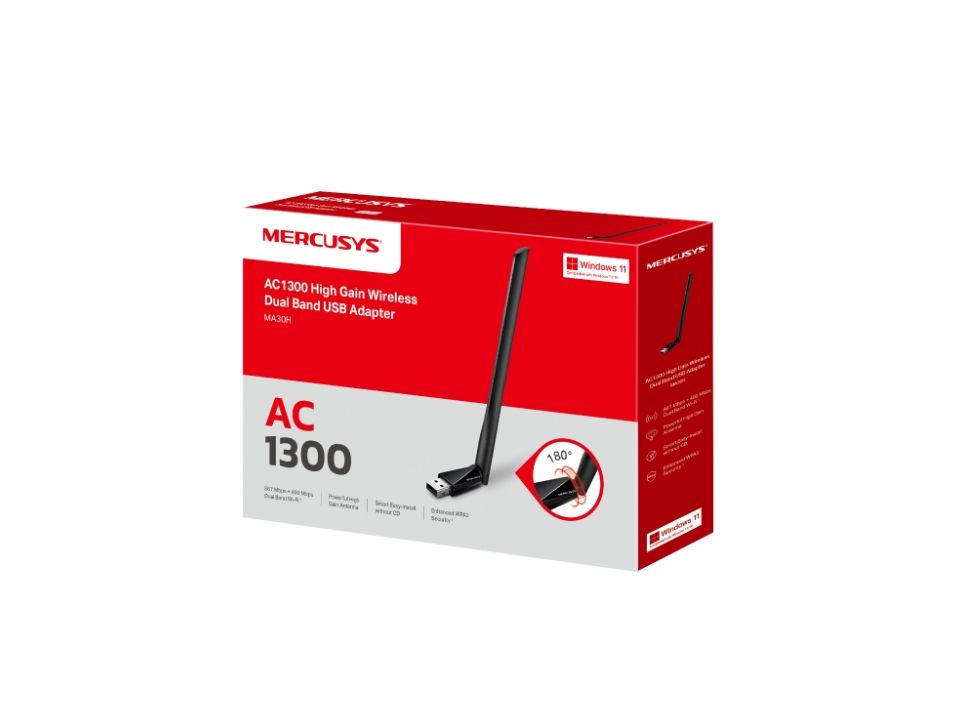 Wireless Dual Band USB Adapter MERCUSYS MA30H (AC1300: 400Mbps+867Mbps) c/ Antena 5dBi