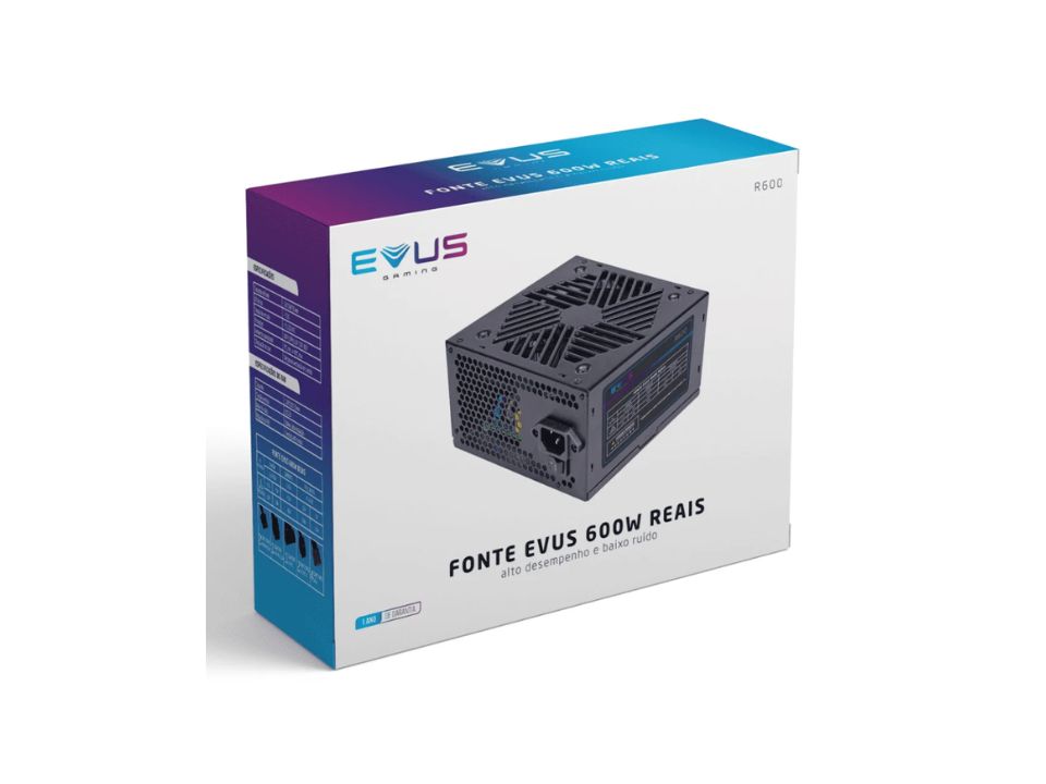 Fonte ATX EVUS 600W [R600] Bivolt Automático c/ Cabo de Força