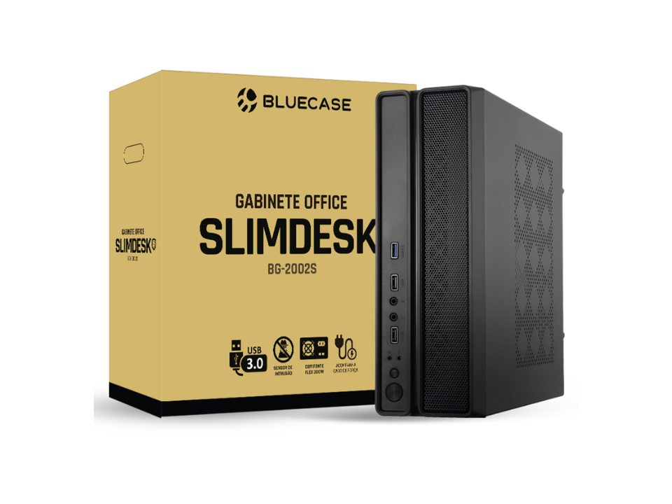 Gabinete Micro ATX BLUECASE SlimDesk S [BG-2002S] Preto 200W (2U2/1U3/HDA/LP/FLEX) c/ Sensor de Intrusão + Cabo de Força