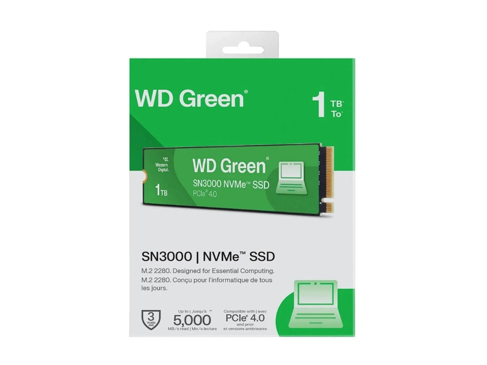 SSD WD GREEN SN3000 1TB [WDS100T4G0E] M.2 2280 NVMe PCIe x4 Gen4 (L=5000MB/s / E=4200MB/s)