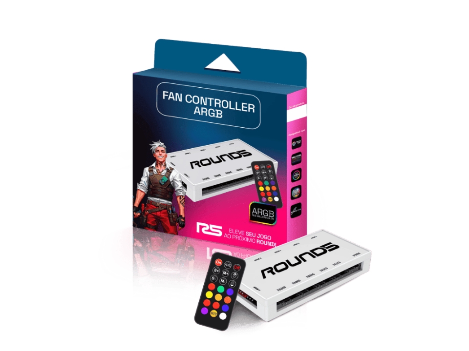 Controladora ARGB ROUND5 White [R5-CONTROLLER-ARGB-W-2208] (Controladora p/ Fans c/ Conector de PWM+3 Pinos ARGB 5V)