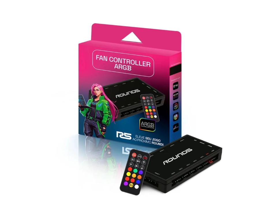 Controladora ARGB ROUND5 Black [R5-CONTROLLER-ARGB-B-2207] (Controladora p/ Fans c/ Conector de PWM+3 Pinos ARGB 5V)