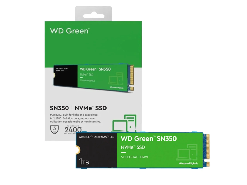 SSD WD GREEN SN350 1TB [WDS100T2G0C] M.2 2280 NVMe PCIe x4 Gen3 (L=2400MB/s / E=1850MB/s)