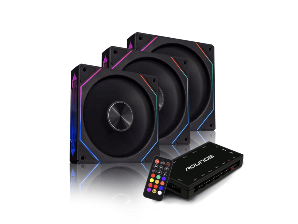Kit 3 Fans/Exaustores ARGB p/ Gabinete 12 x 12 cm ROUND5 Nordwind Black c/ Controladora [R5-KIT-NORDWIND-FW-B-2221]