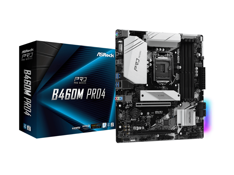 MB ASROCK B460M PRO4 p/ Intel LGA1200 4xDDR4/2xPCI-e/6xSATA/2xM.2