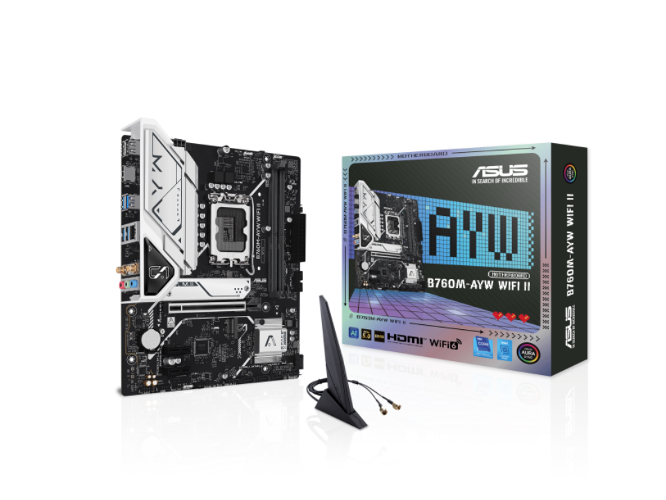 MB ASUS B760M-AYW WIFI II p/ Intel LGA1700 2xDDR5/1xPCI-e/4xSATA/2xM.2