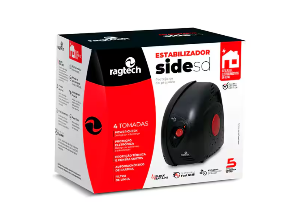 Estabilizador Eletrônico 500VA (500W) RAGTECH Side SD (E:Bi / S:115V / T:4)